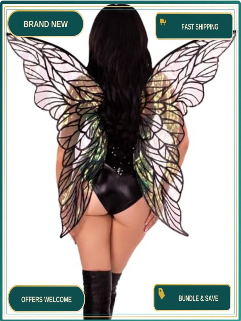 Iridescent Butterfly Fairy Wings Strapless Costume Accessory One Size